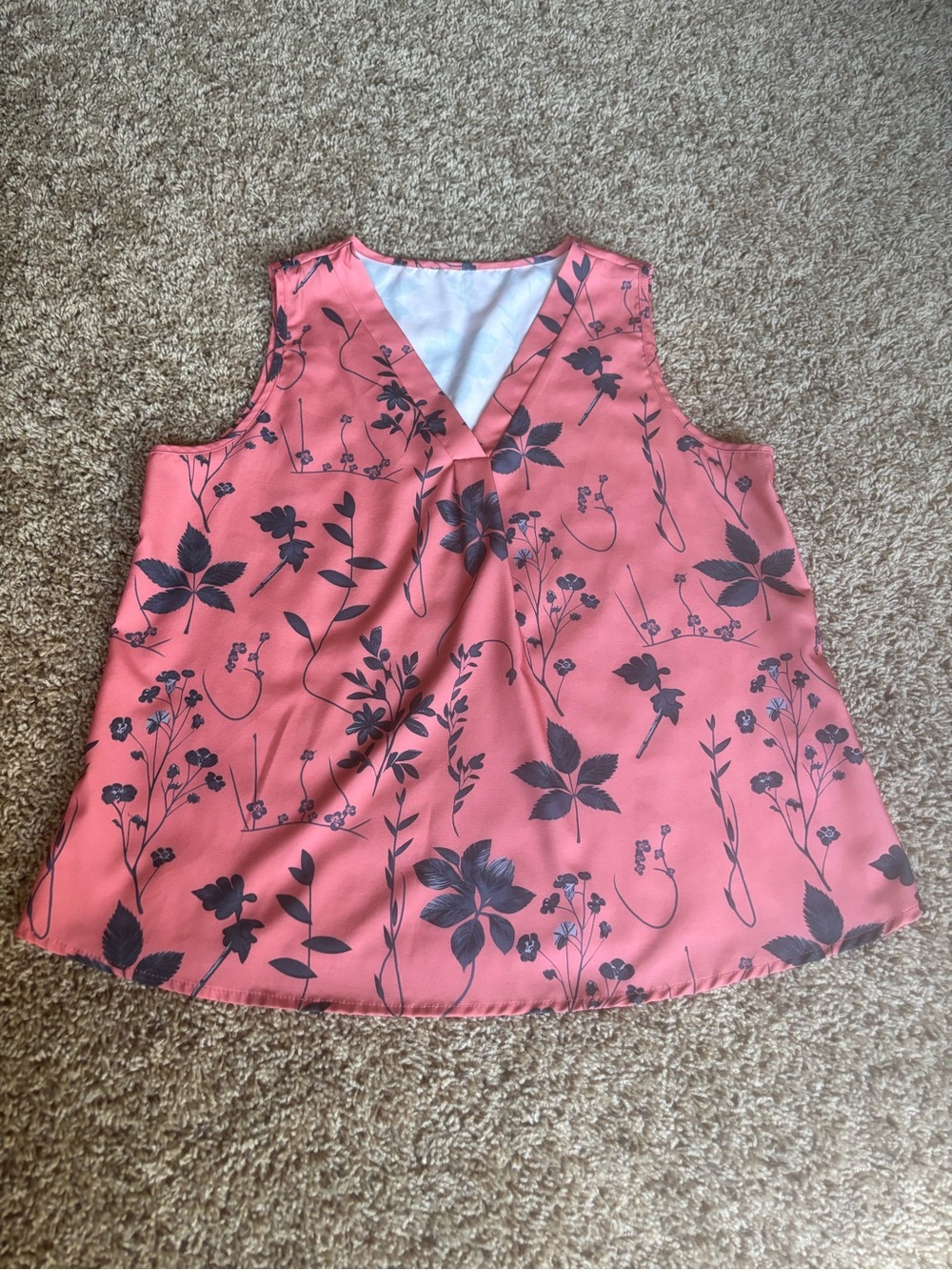 SHEIN Coral Pink Floral V-Neck Sleeveless Top